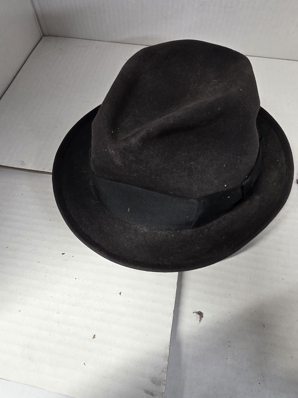 Adam Brown Suede Fedora with Black Leather Trim